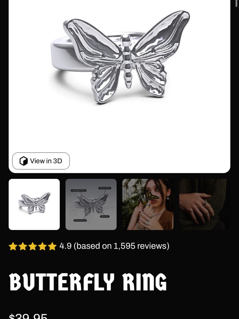 Hard Jewelry Butterfly Ring